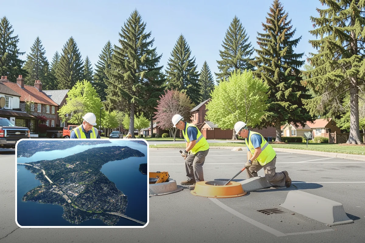 Sidewalk Pressure Washing in Mercer Island, King County, WA - Removes slip-inducing algae and moss buildup from shaded PNW walkways