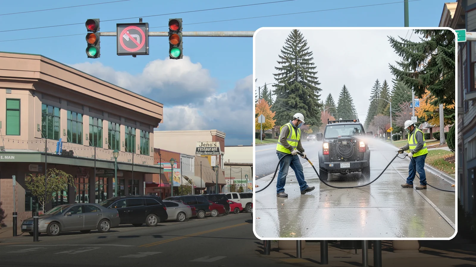 Sidewalk Pressure Washing in Monroe, Snohomish County, WA - Restore downtown walkways and public sidewalks with scheduled hot-water pressure washing that meets municipal cleanliness...