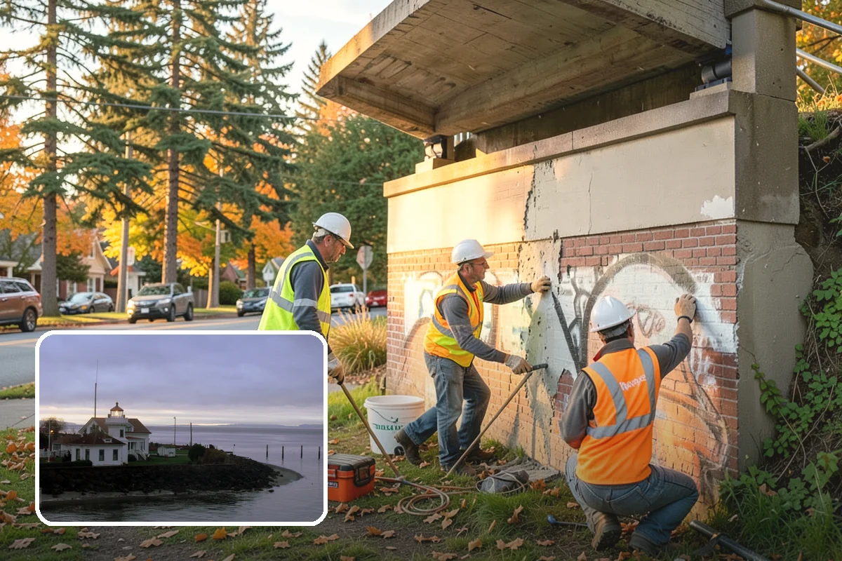 Sidewalk Pressure Washing in Mukilteo, Snohomish County, WA - Removes slip-inducing algae and moss buildup from shaded PNW walkways