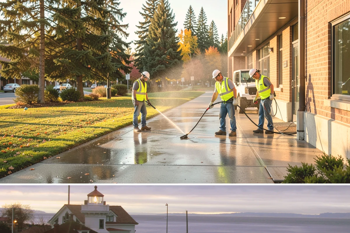 Sidewalk Pressure Washing in Mukilteo, Snohomish County, WA - Cleaning is most effective in spring and early summer when milder weather speeds drying, though moss and algae control benefits...