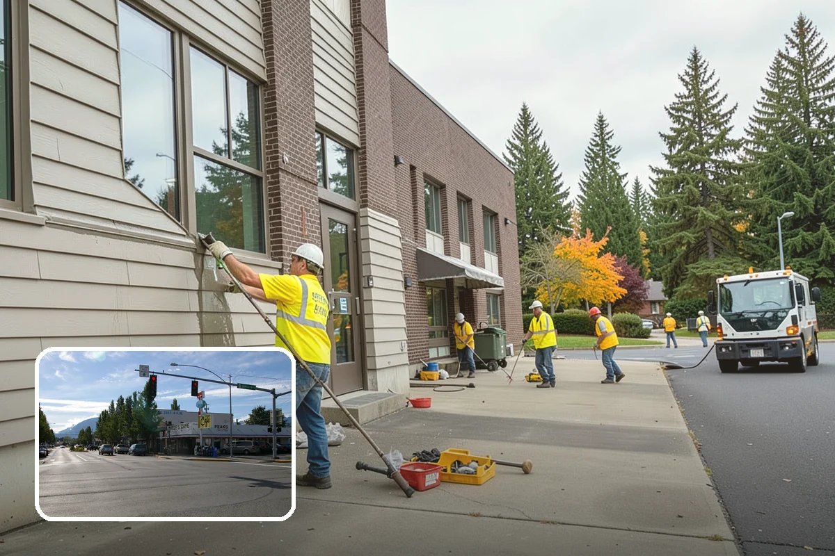 Sidewalk Pressure Washing in North Bend, King County, WA - Removes slip-inducing algae and moss buildup from shaded PNW walkways