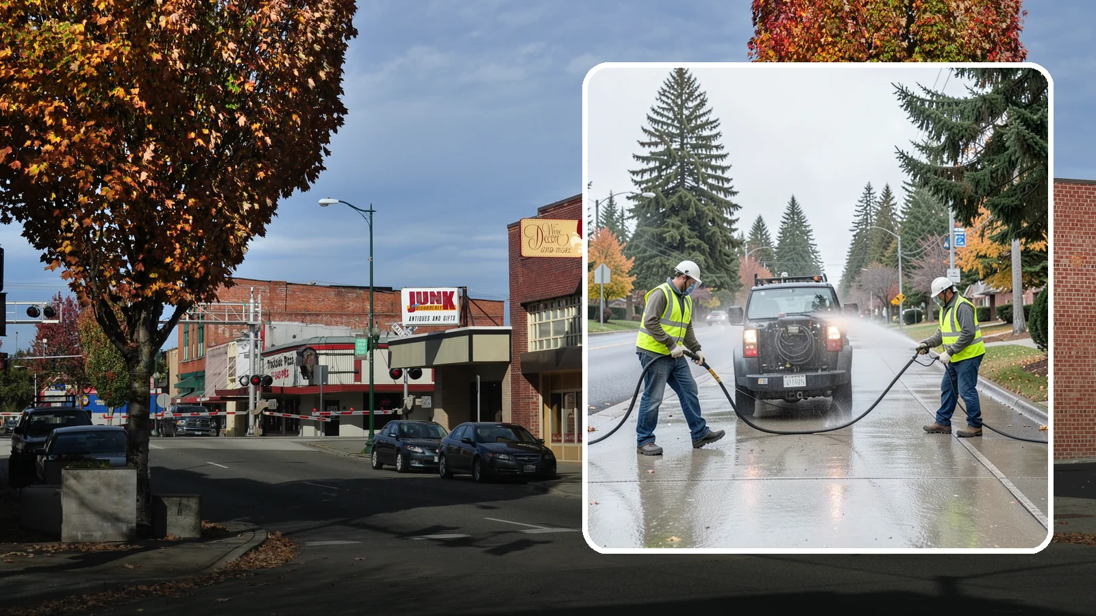 Sidewalk Pressure Washing in Puyallup, Pierce County, WA - Restore downtown walkways and public sidewalks with scheduled hot-water pressure washing that meets municipal cleanliness...