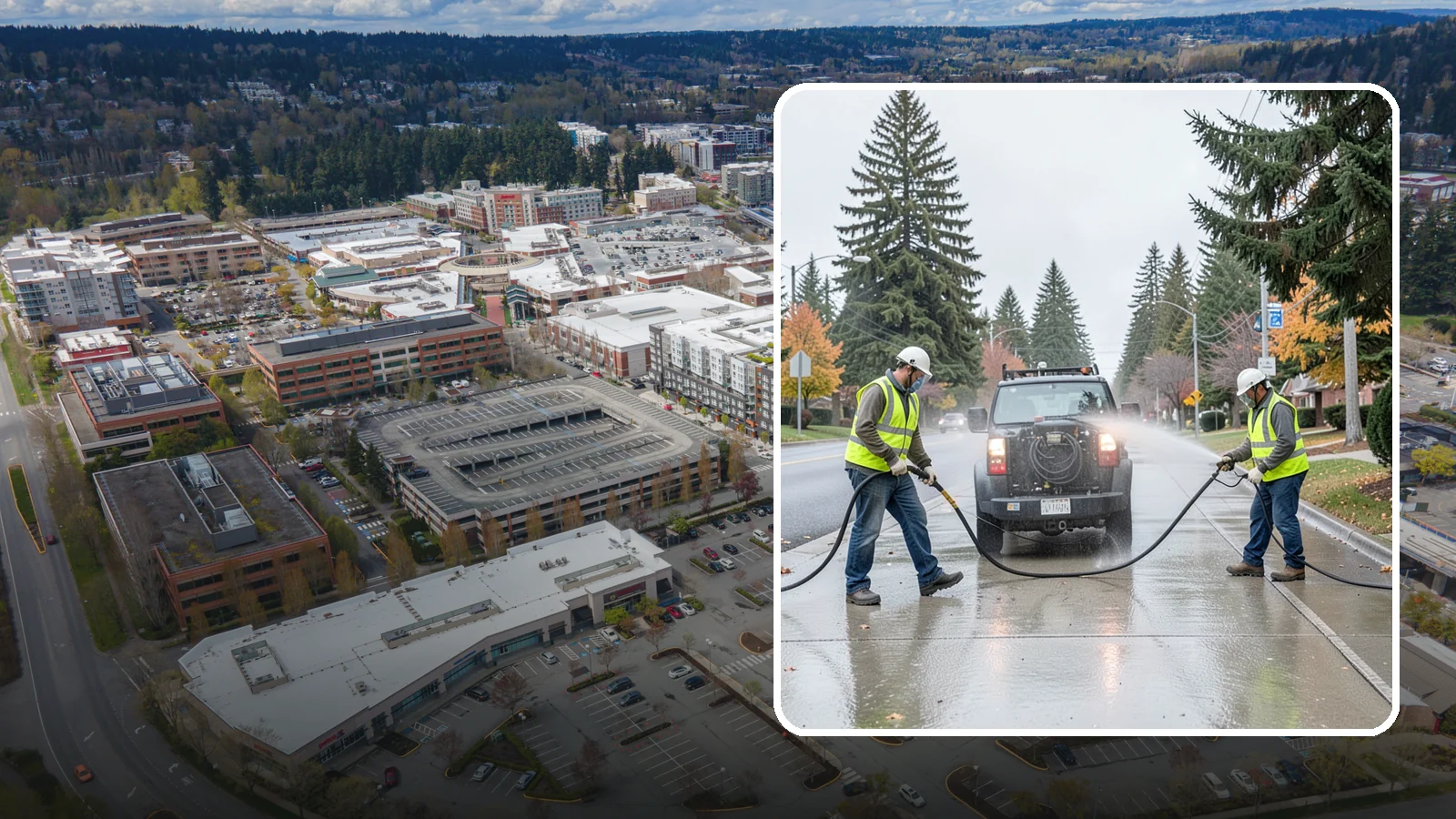 Sidewalk Pressure Washing in Redmond, King County, WA - Restore downtown walkways and public sidewalks with scheduled hot-water pressure washing that meets municipal cleanliness...