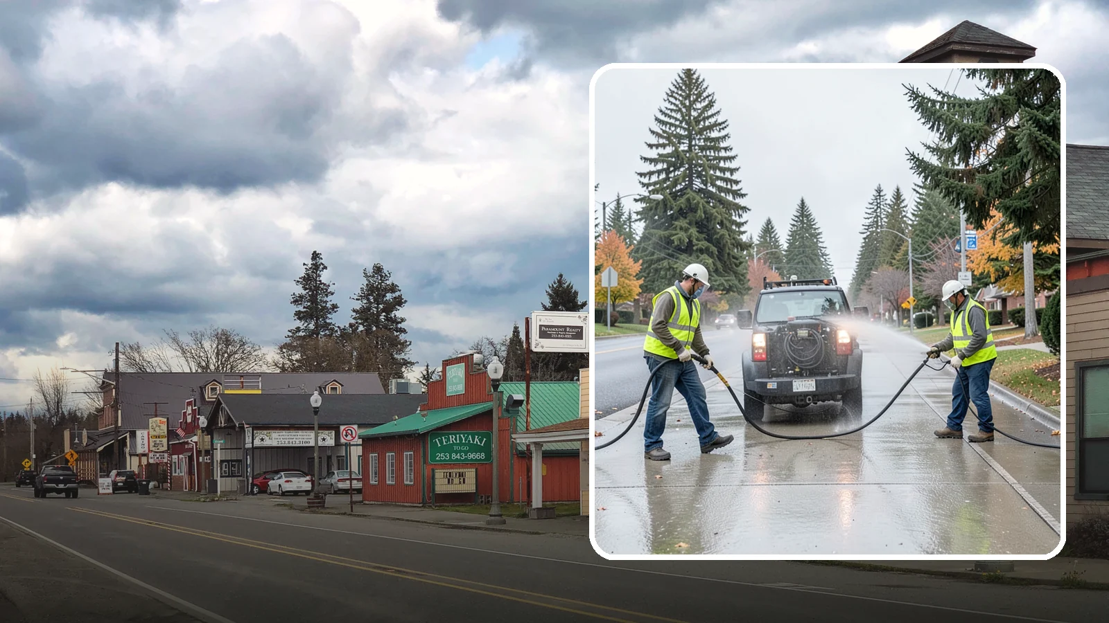 Sidewalk Pressure Washing in Roy, Pierce County, WA - Restore downtown walkways and public sidewalks with scheduled hot-water pressure washing that meets municipal cleanliness...
