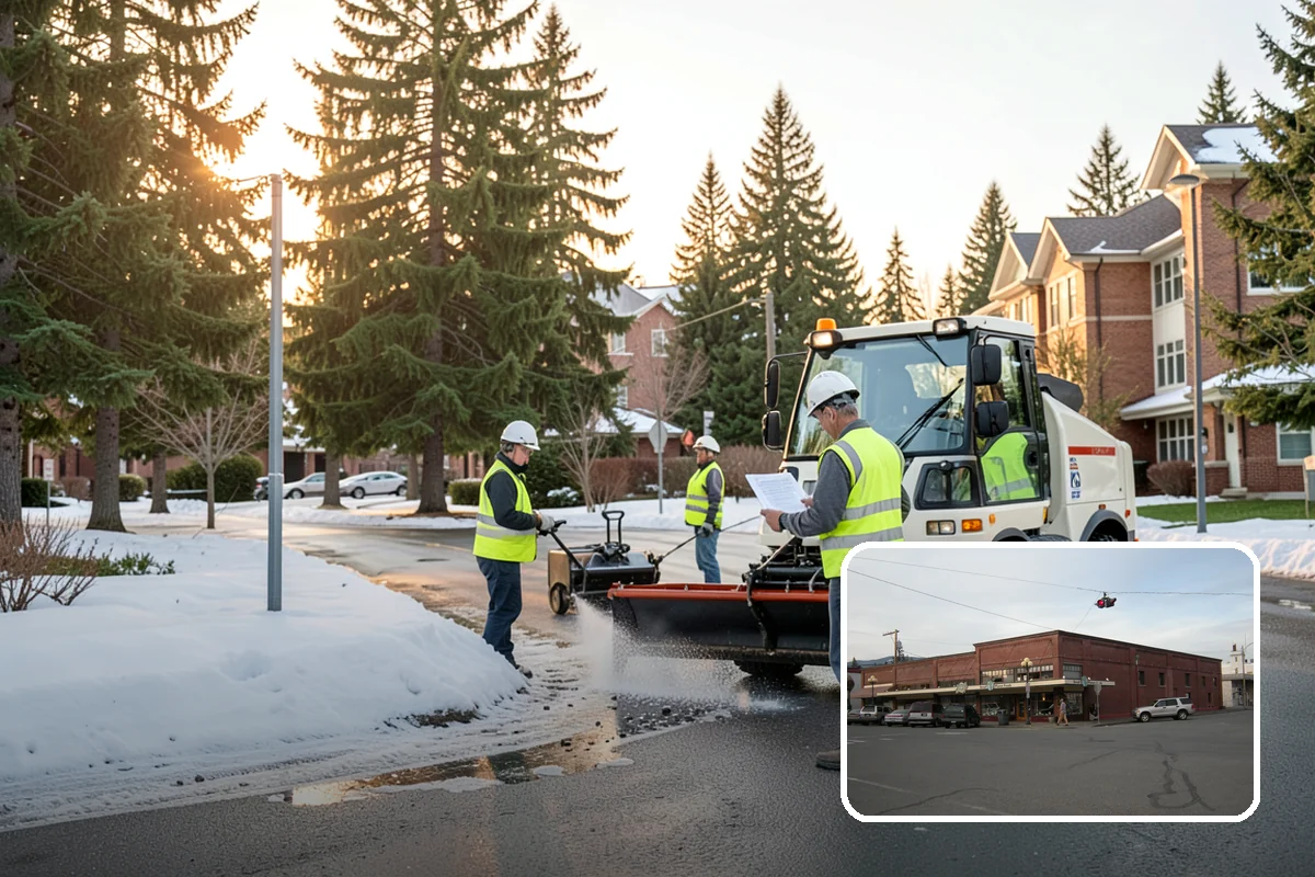 Sidewalk Pressure Washing in Sedro-Woolley, Skagit County, WA - Removes slip-inducing algae and moss buildup from shaded PNW walkways