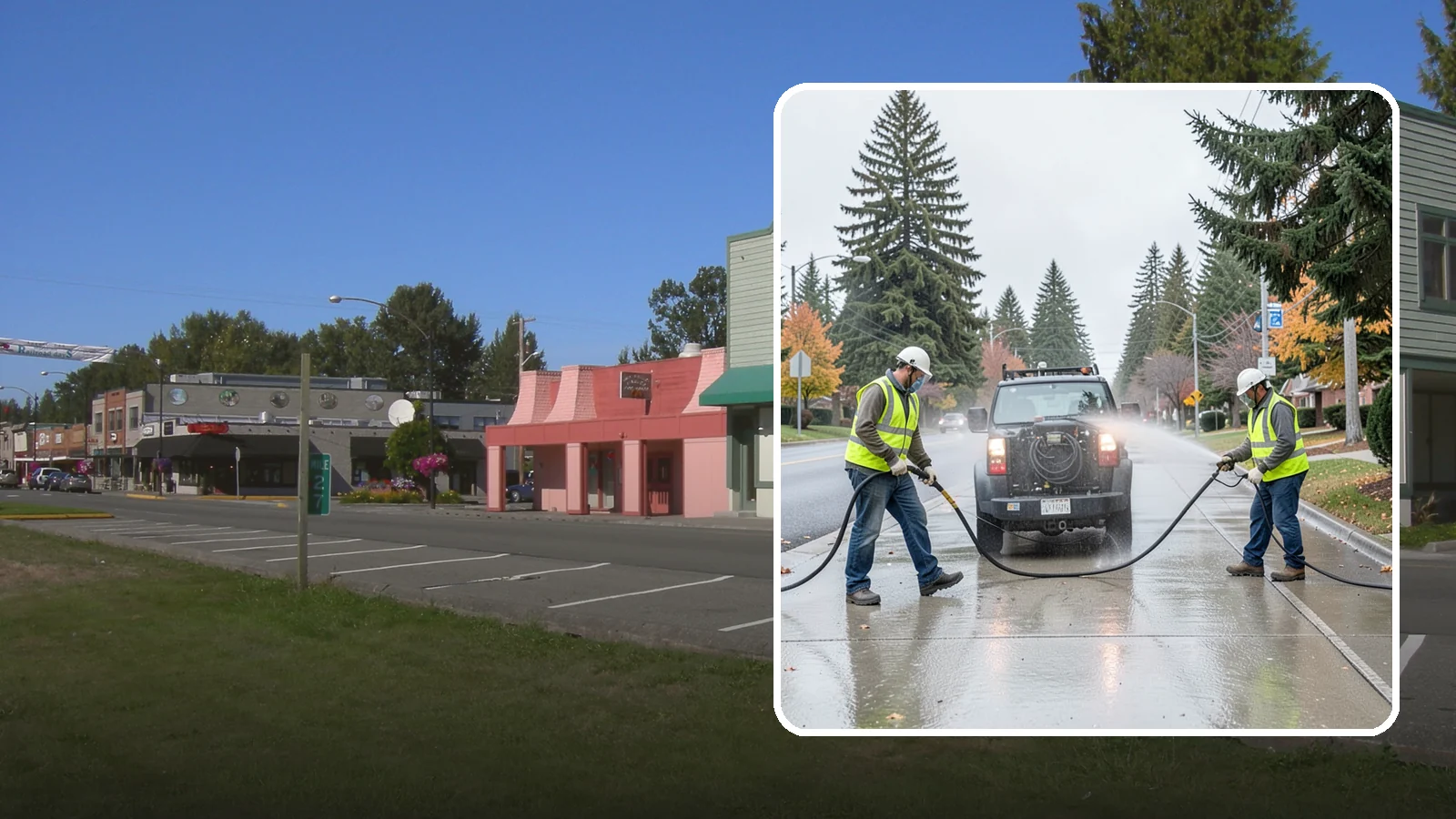 Sidewalk Pressure Washing in Snoqualmie, King County, WA - Restore downtown walkways and public sidewalks with scheduled hot-water pressure washing that meets municipal cleanliness...