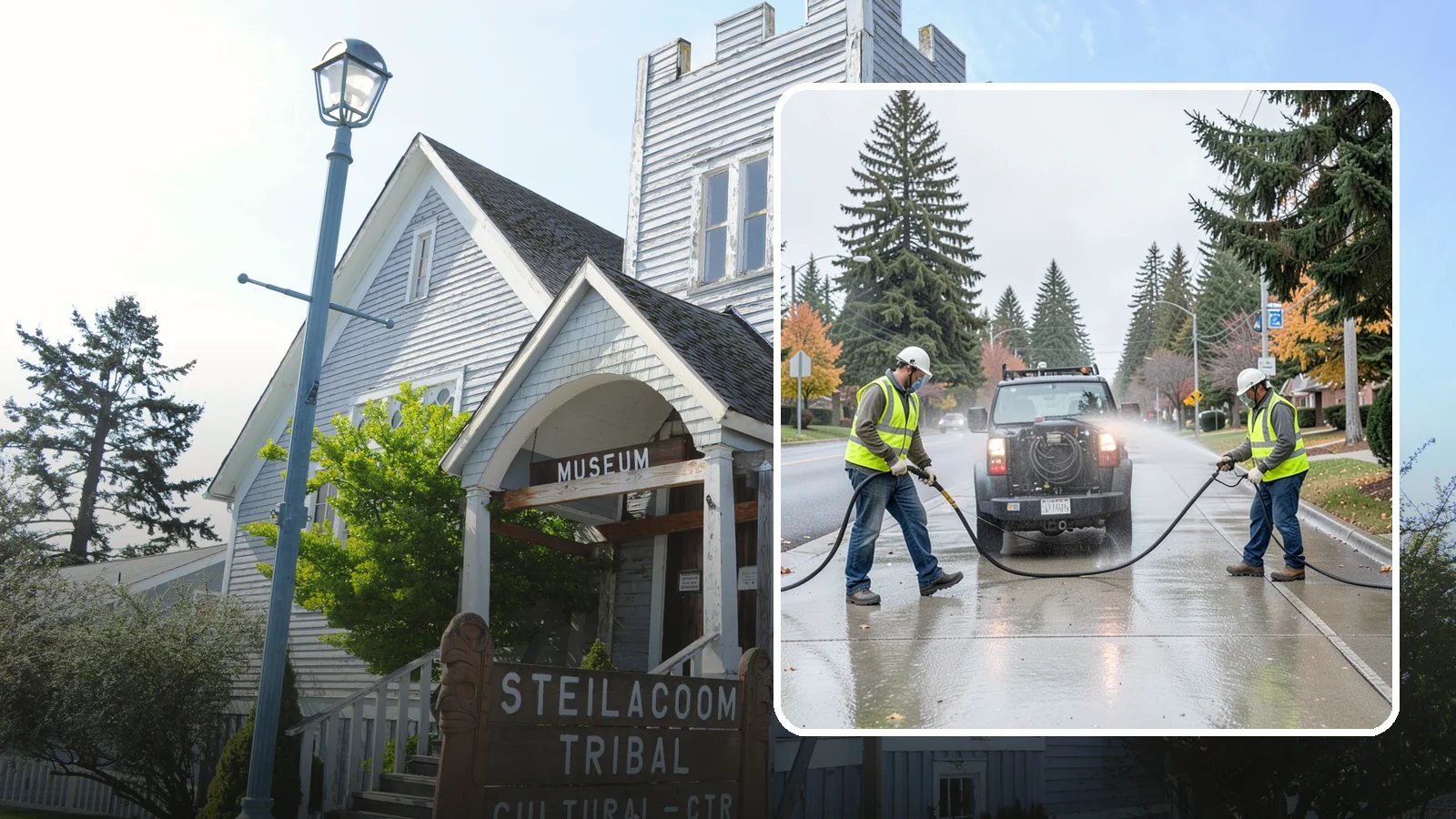 Sidewalk Pressure Washing in Steilacoom, Pierce County, WA - Restore downtown walkways and public sidewalks with scheduled hot-water pressure washing that meets municipal cleanliness...