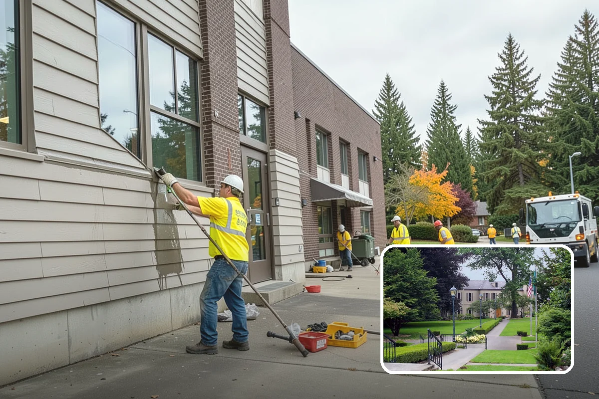 Sidewalk Pressure Washing in Woodinville, King County, WA - Removes slip-inducing algae and moss buildup from shaded PNW walkways