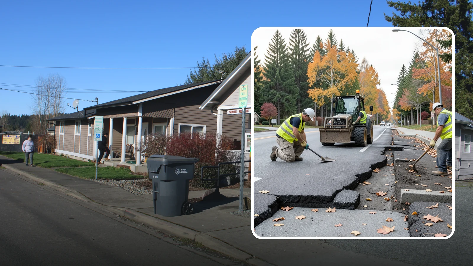 Sidewalk Replacement in South Prairie, Pierce County, WA - Full sidewalk replacement that rebuilds failed walkway sections to current municipal and accessibility standards.