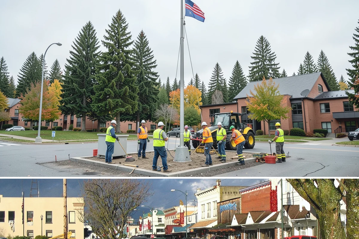 Sidewalk Sweeping in Arlington, Snohomish County, WA - Sidewalk sweeping steps up during fall leaf drop and after downtown events and markets.