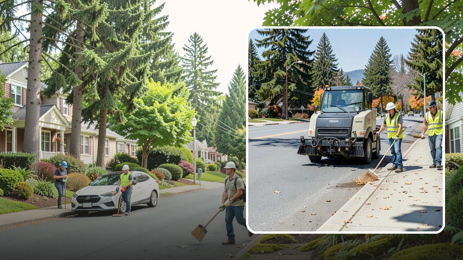 Sidewalk Sweeping in Beaux Arts Village, King County, WA - Mechanical and walk-behind sweeping of sidewalks, plazas, and pedestrian corridors.