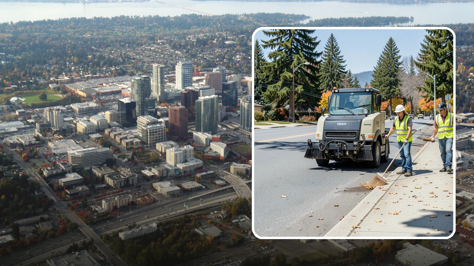 Sidewalk Sweeping in Bellevue, King County, WA - Mechanical and walk-behind sweeping of sidewalks, plazas, and pedestrian corridors.