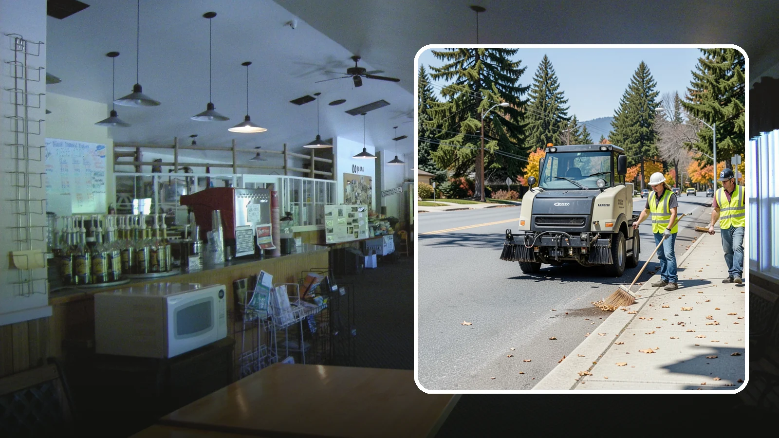 Sidewalk Sweeping in Black Diamond, King County, WA - Mechanical and walk-behind sweeping of sidewalks, plazas, and pedestrian corridors.