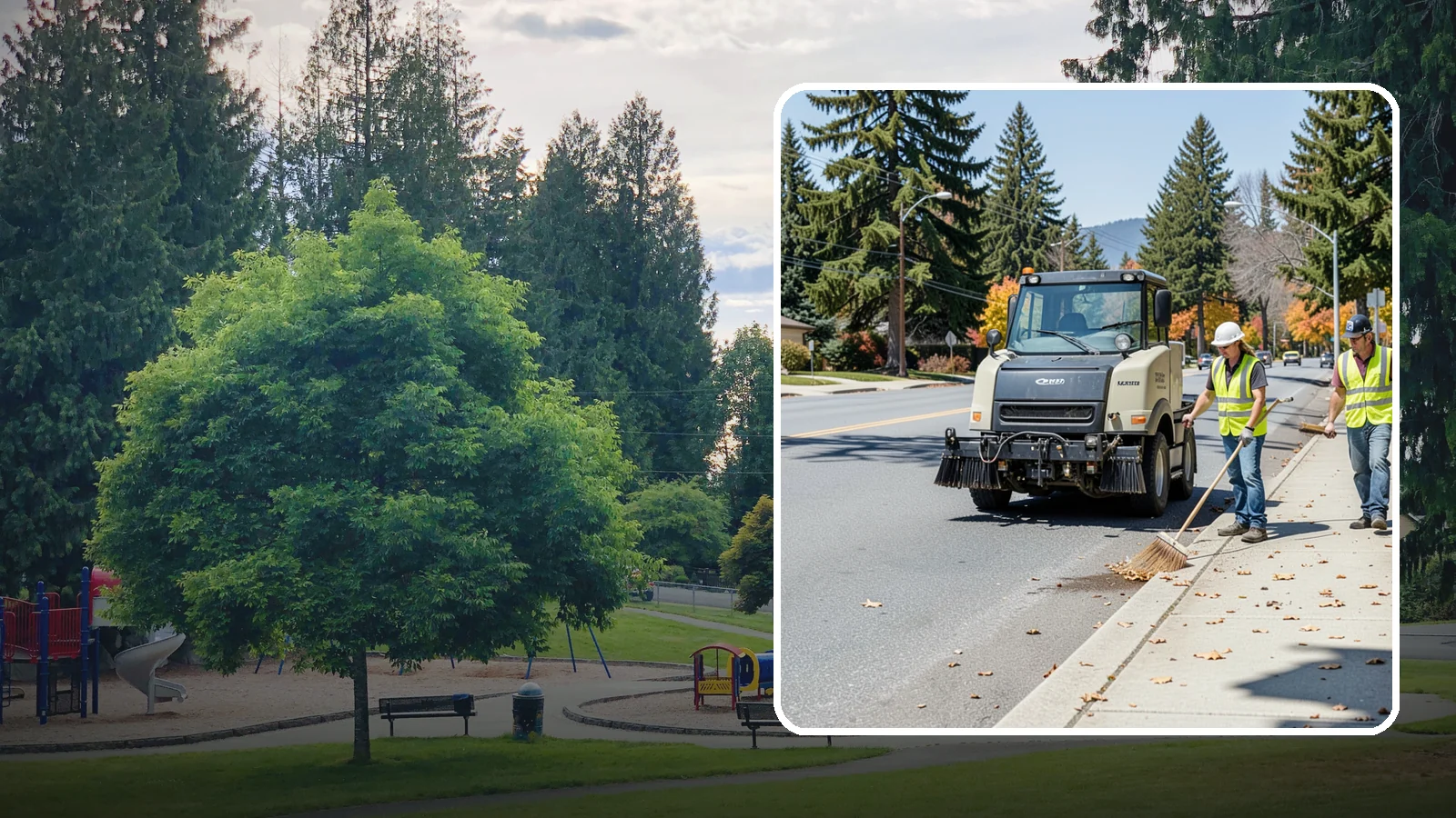 Sidewalk Sweeping in Bonney Lake, Pierce County, WA - Mechanical and walk-behind sweeping of sidewalks, plazas, and pedestrian corridors.