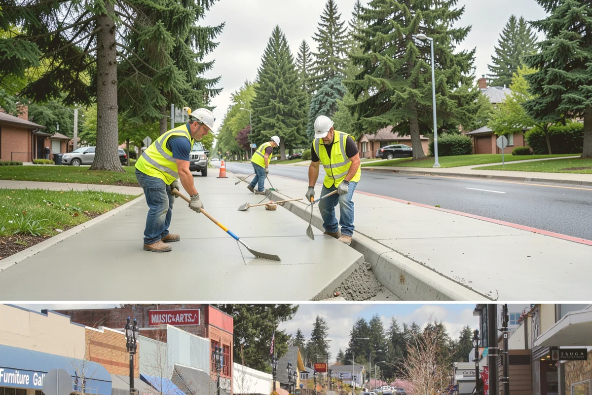 Sidewalk Sweeping in Bothell, King County, WA - Sidewalk sweeping steps up during fall leaf drop and after downtown events and markets.