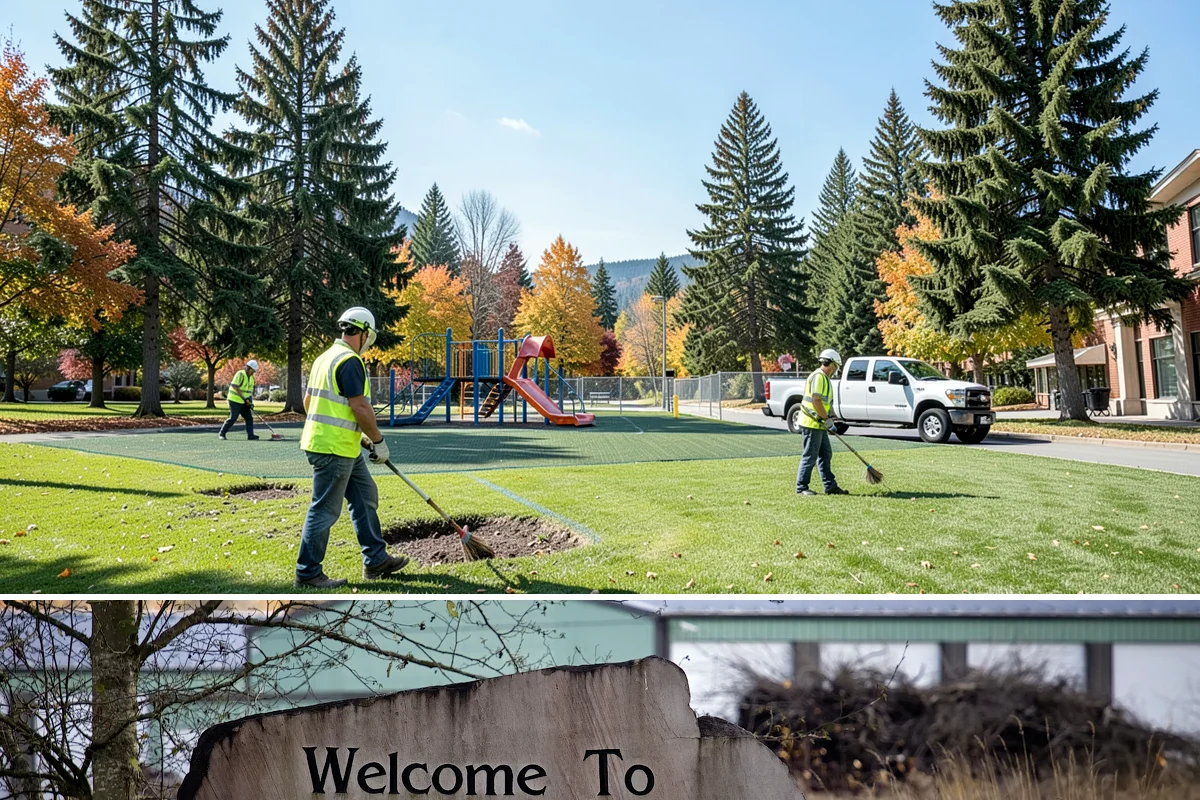 Sidewalk Sweeping in Buckley, Pierce County, WA - Sidewalk sweeping steps up during fall leaf drop and after downtown events and markets.