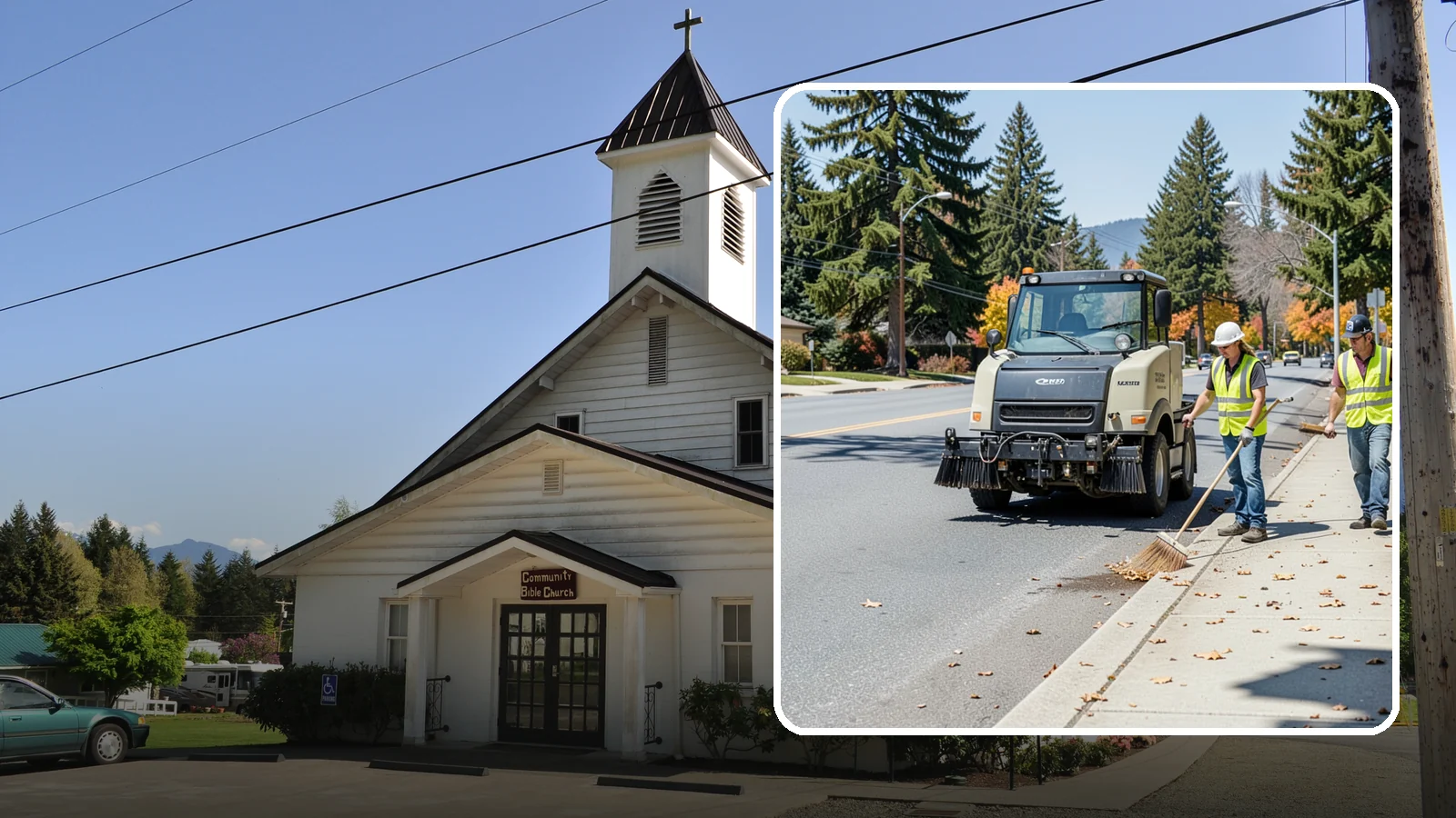 Sidewalk Sweeping in Concrete, Skagit County, WA - Mechanical and walk-behind sweeping of sidewalks, plazas, and pedestrian corridors.
