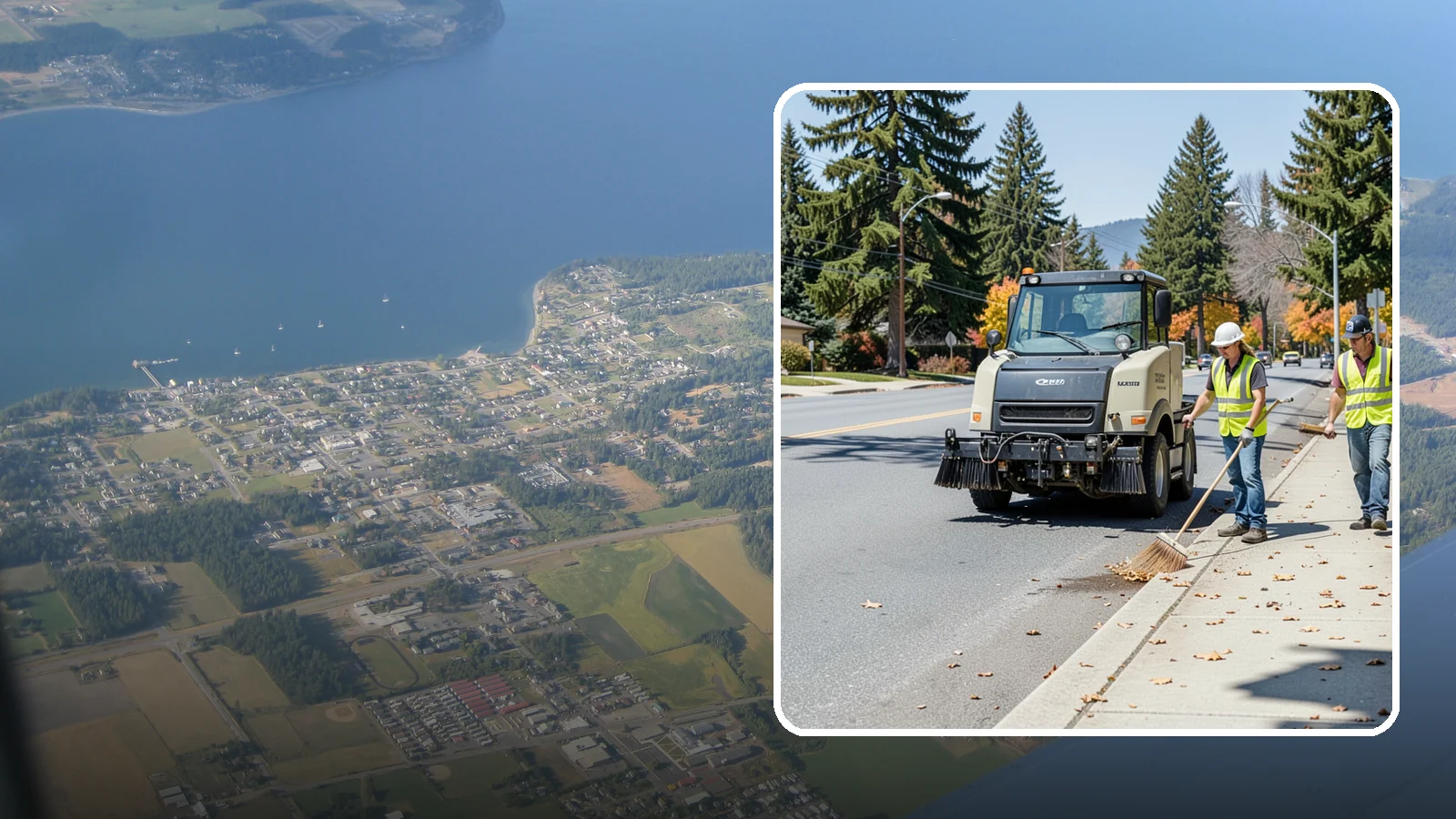 Sidewalk Sweeping in Coupeville, Island County, WA - Mechanical and walk-behind sweeping of sidewalks, plazas, and pedestrian corridors.