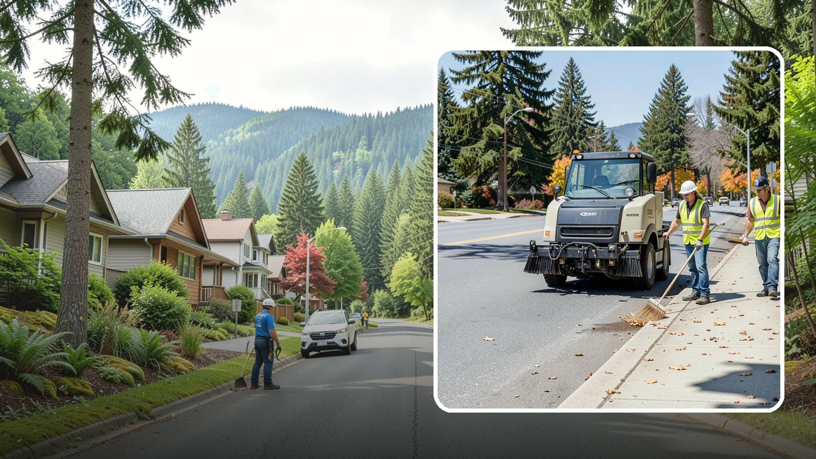 Sidewalk Sweeping in Darrington, Snohomish County, WA - Mechanical and walk-behind sweeping of sidewalks, plazas, and pedestrian corridors.