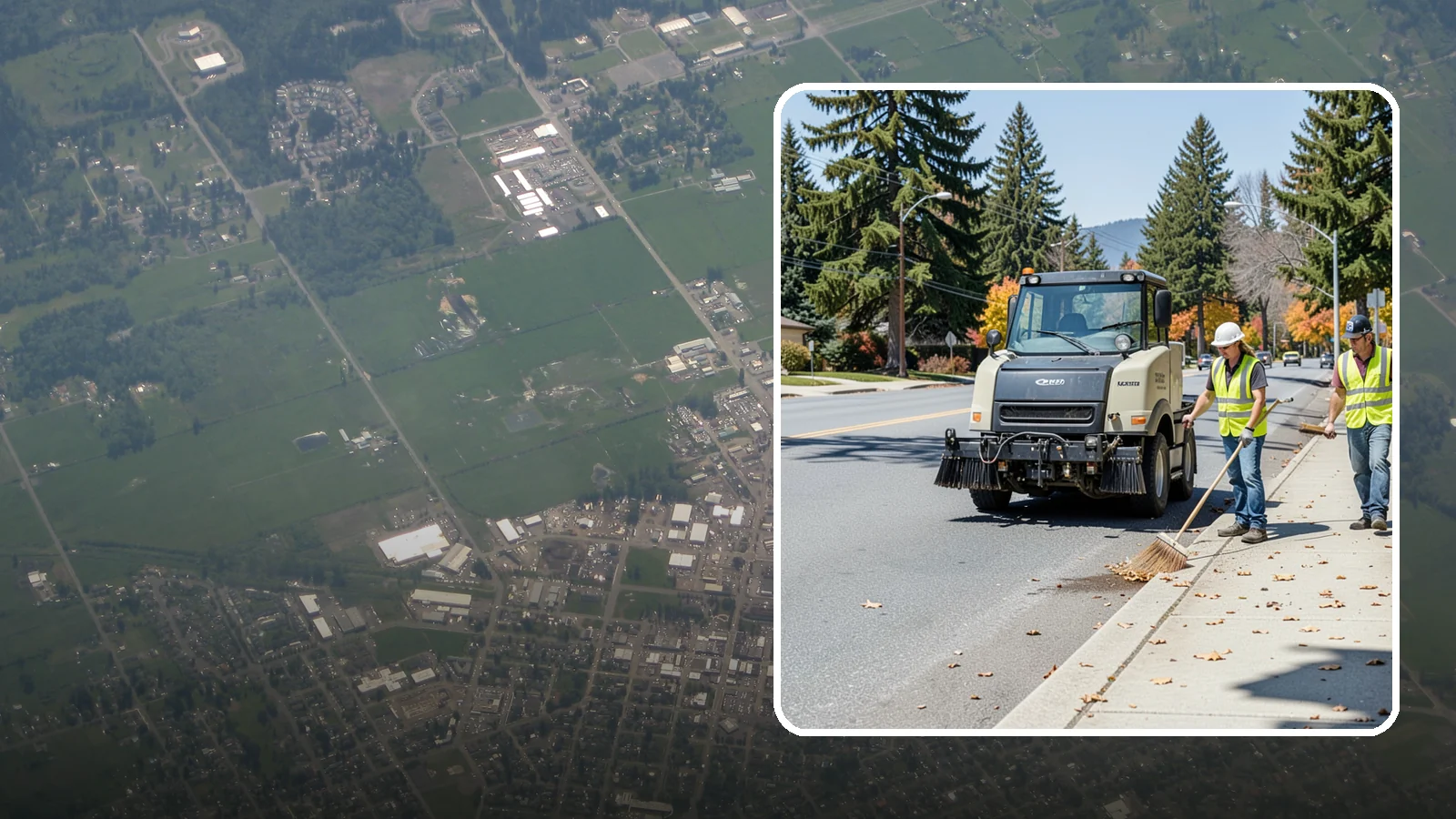 Sidewalk Sweeping in Enumclaw, King County, WA - Mechanical and walk-behind sweeping of sidewalks, plazas, and pedestrian corridors.