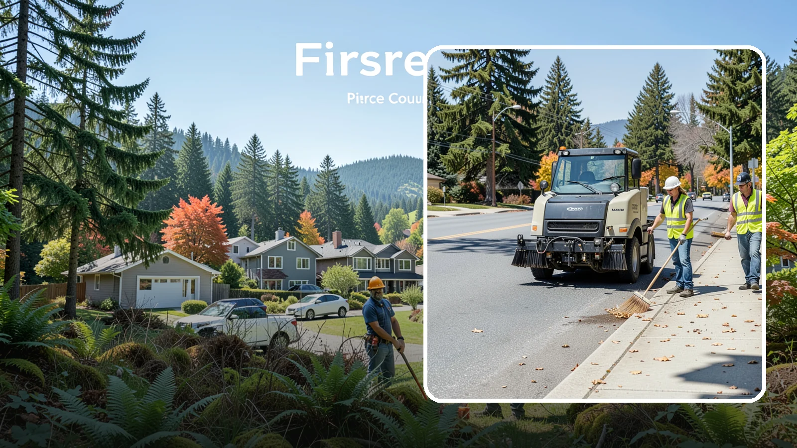 Sidewalk Sweeping in Fircrest, Pierce County, WA - Mechanical and walk-behind sweeping of sidewalks, plazas, and pedestrian corridors.