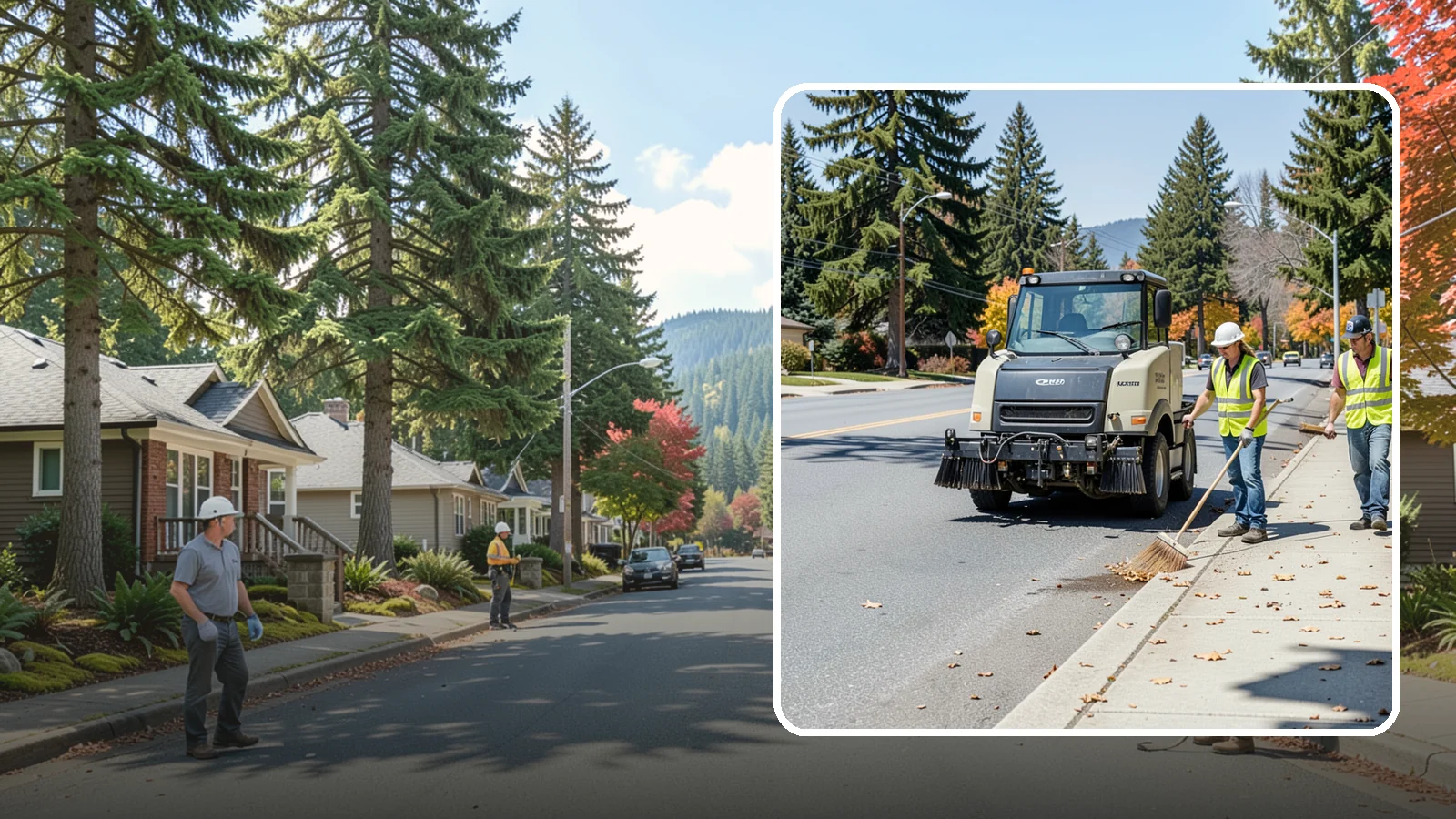 Sidewalk Sweeping in Hunts Point, King County, WA - Mechanical and walk-behind sweeping of sidewalks, plazas, and pedestrian corridors.