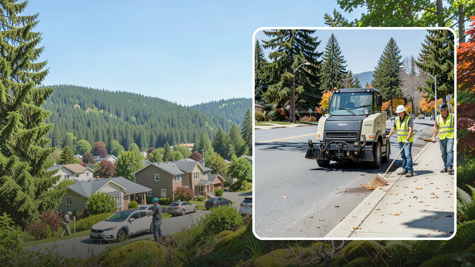 Sidewalk Sweeping in Index, Snohomish County, WA - Mechanical and walk-behind sweeping of sidewalks, plazas, and pedestrian corridors.