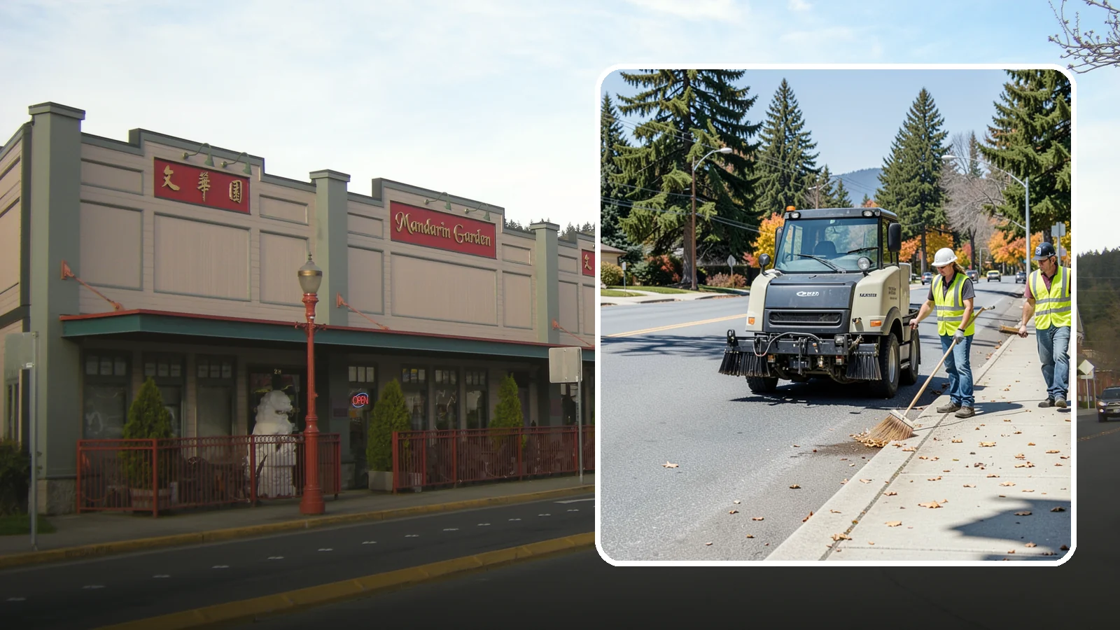 Sidewalk Sweeping in Issaquah, King County, WA - Mechanical and walk-behind sweeping of sidewalks, plazas, and pedestrian corridors.