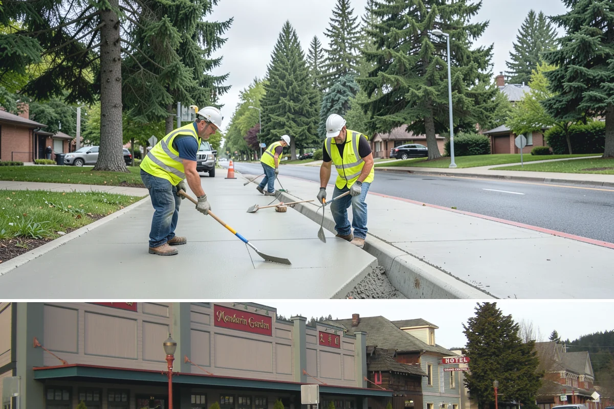 Sidewalk Sweeping in Issaquah, King County, WA - Sidewalk sweeping steps up during fall leaf drop and after downtown events and markets.