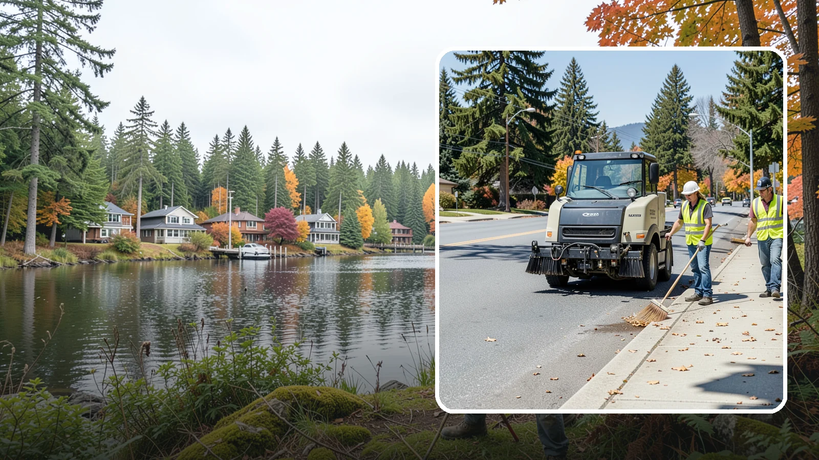 Sidewalk Sweeping in La Conner, Skagit County, WA - Mechanical and walk-behind sweeping of sidewalks, plazas, and pedestrian corridors.