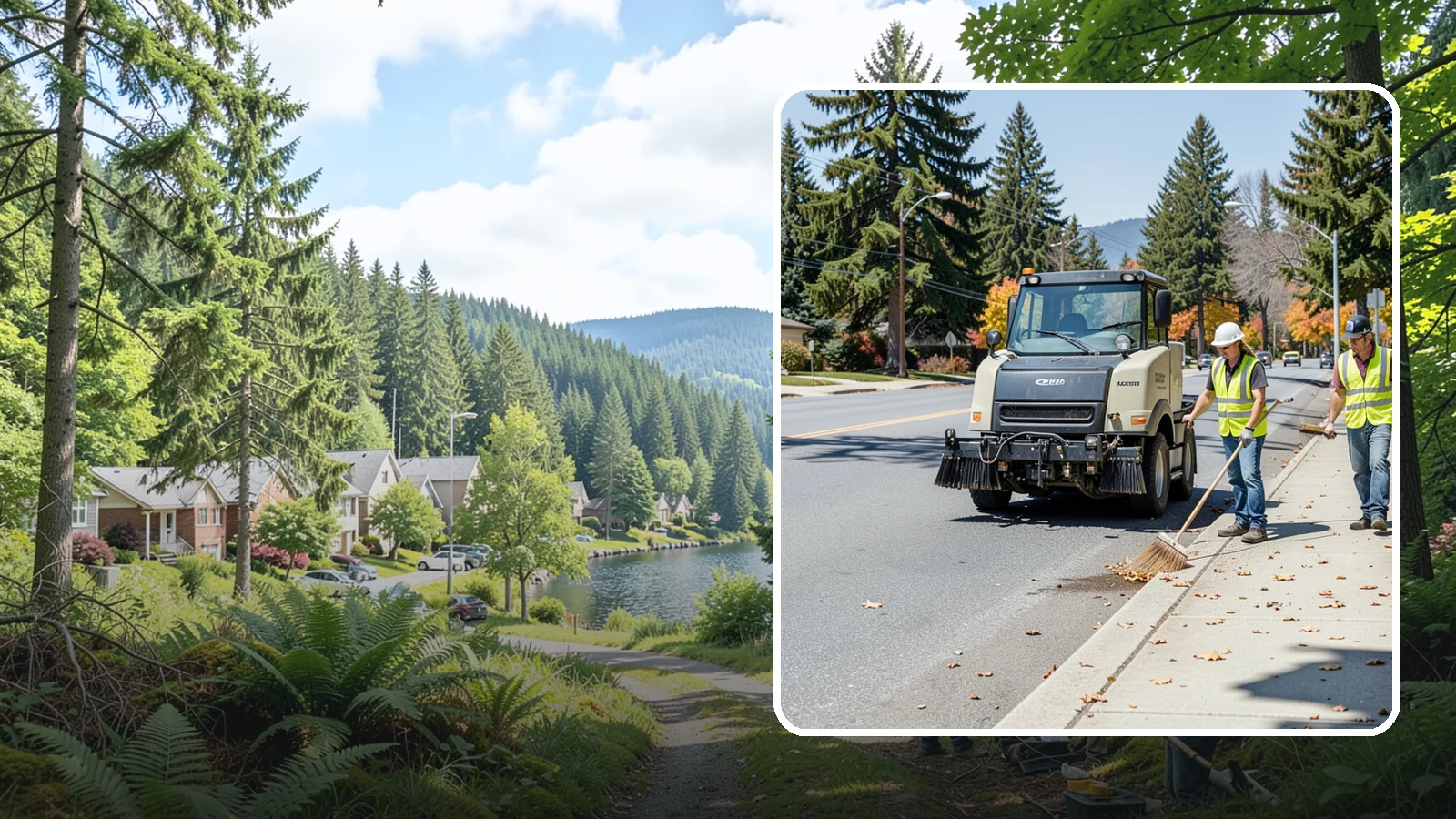 Sidewalk Sweeping in Lake Forest Park, King County, WA - Mechanical and walk-behind sweeping of sidewalks, plazas, and pedestrian corridors.