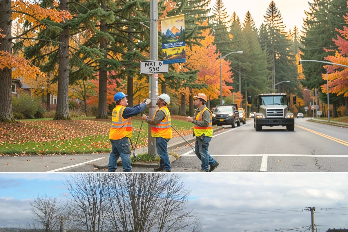Sidewalk Sweeping in Langley, Island County, WA - Sidewalk sweeping steps up during fall leaf drop and after downtown events and markets.