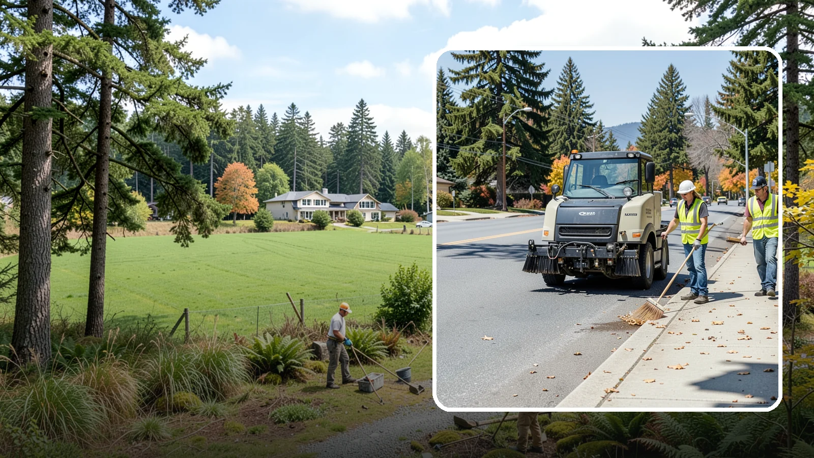 Sidewalk Sweeping in Lyman, Skagit County, WA - Mechanical and walk-behind sweeping of sidewalks, plazas, and pedestrian corridors.