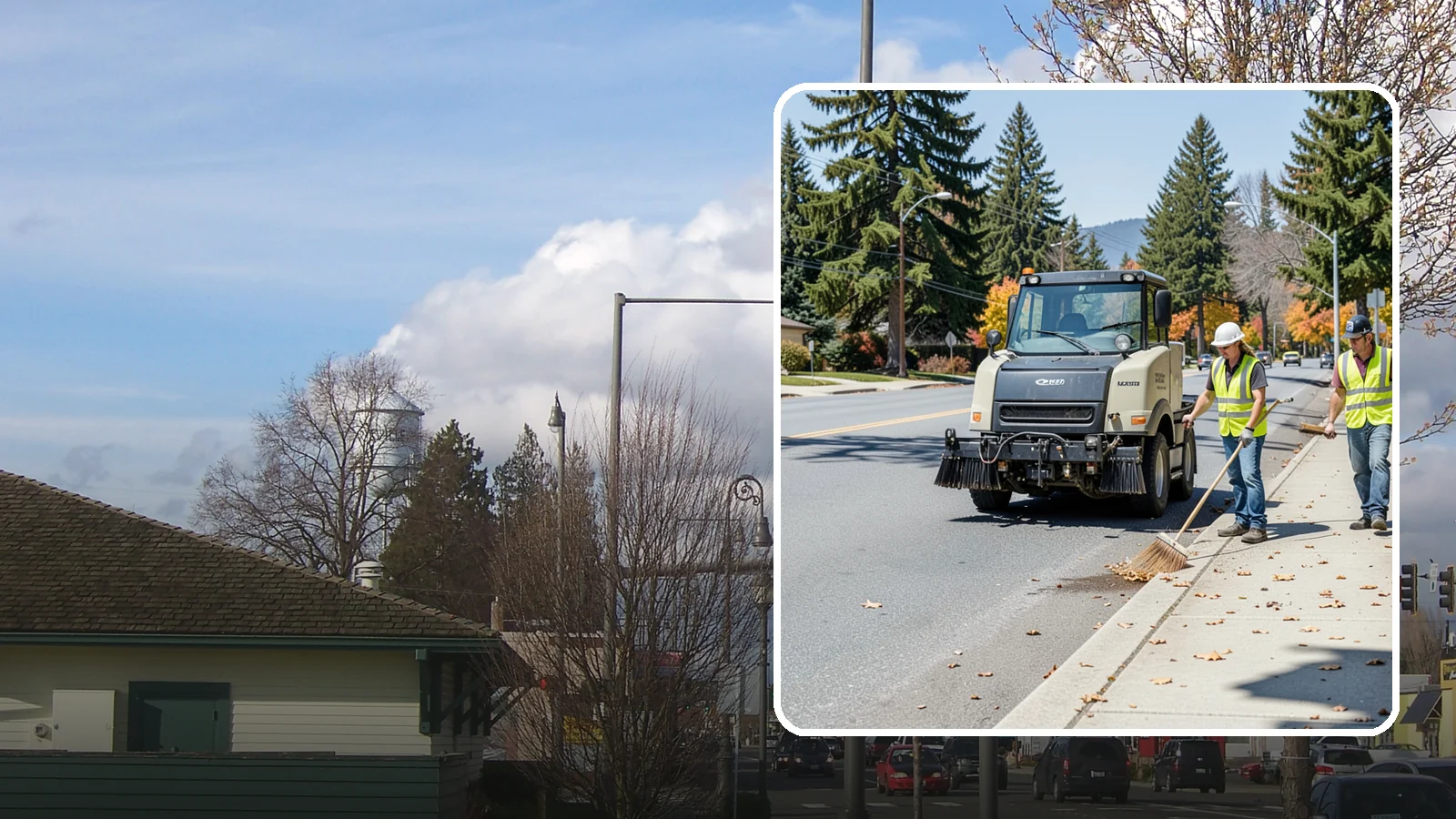 Sidewalk Sweeping in Marysville, Snohomish County, WA - Mechanical and walk-behind sweeping of sidewalks, plazas, and pedestrian corridors.
