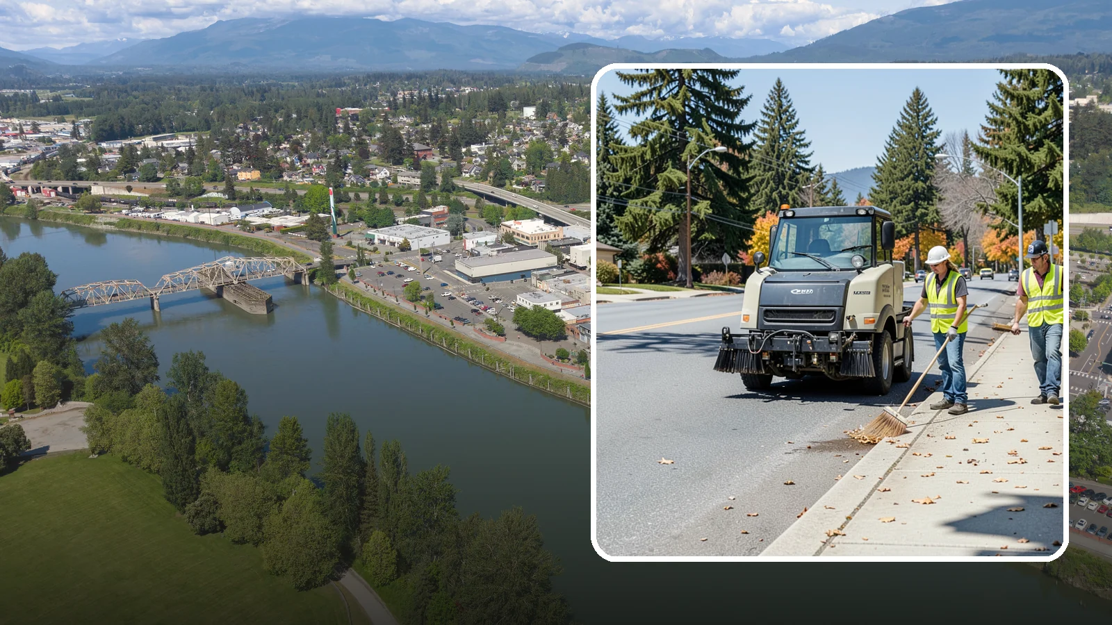 Sidewalk Sweeping in Mount Vernon, Skagit County, WA - Mechanical and walk-behind sweeping of sidewalks, plazas, and pedestrian corridors.