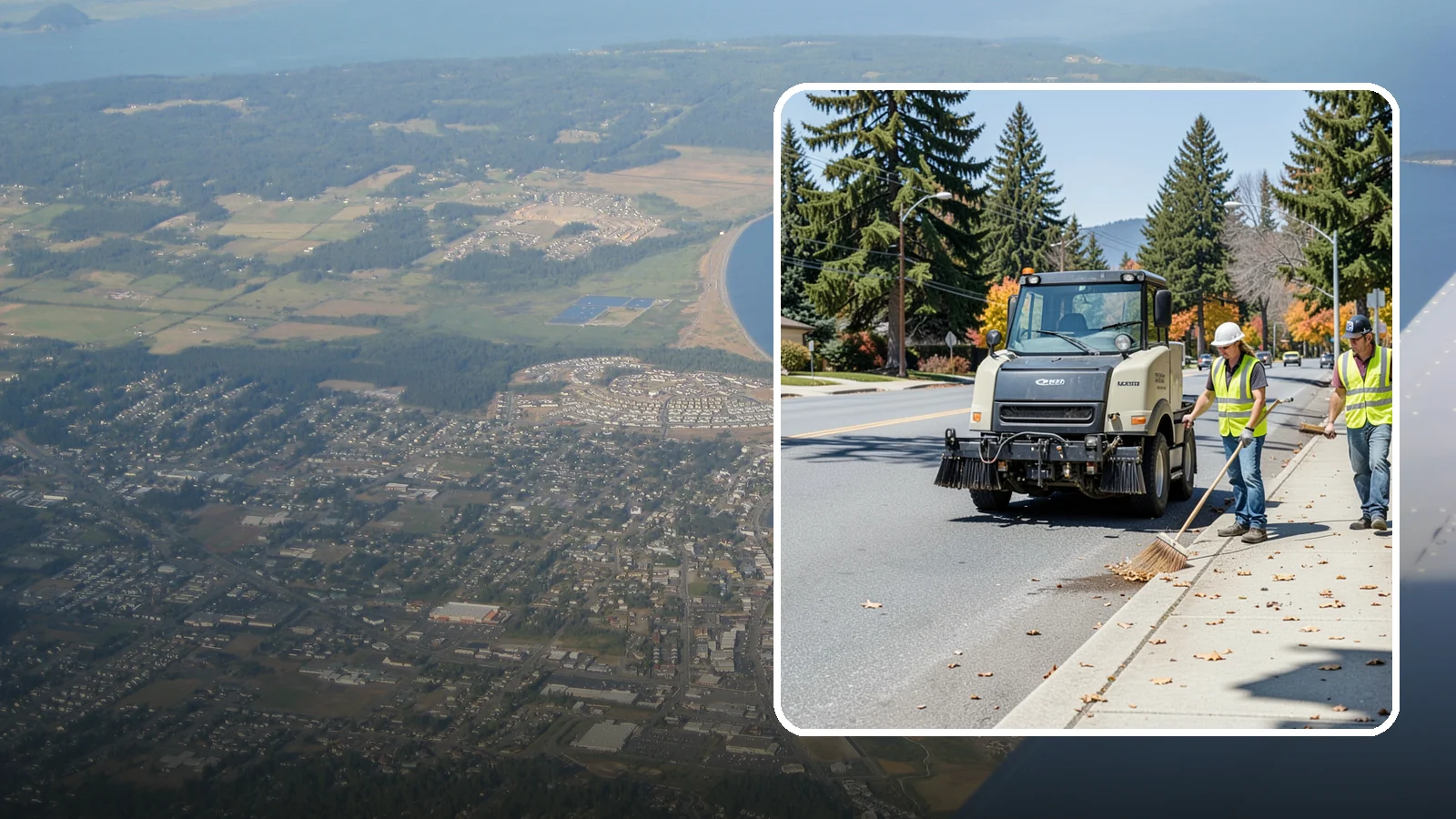 Sidewalk Sweeping in Oak Harbor, Island County, WA - Mechanical and walk-behind sweeping of sidewalks, plazas, and pedestrian corridors.