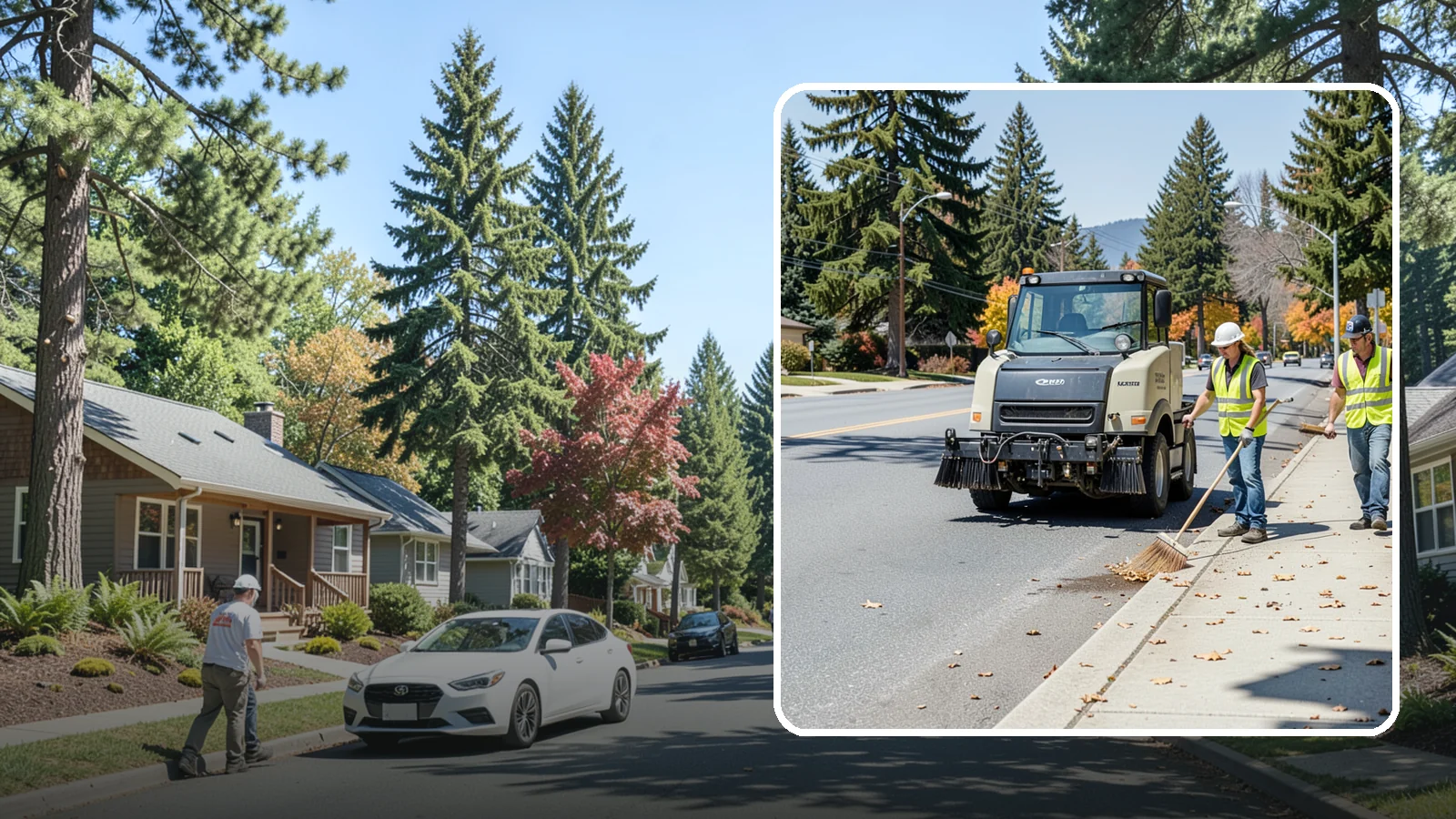 Sidewalk Sweeping in Orting, Pierce County, WA - Mechanical and walk-behind sweeping of sidewalks, plazas, and pedestrian corridors.