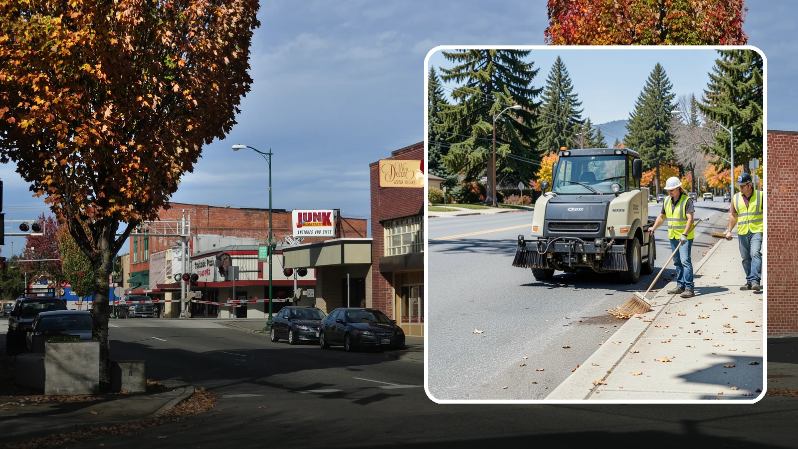 Sidewalk Sweeping in Puyallup, Pierce County, WA - Mechanical and walk-behind sweeping of sidewalks, plazas, and pedestrian corridors.