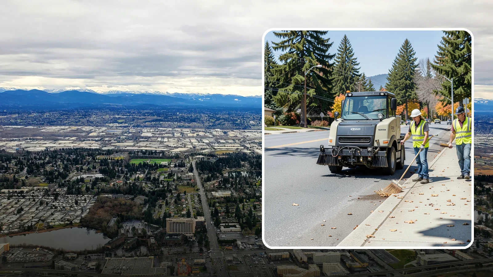 Sidewalk Sweeping in SeaTac, King County, WA - Mechanical and walk-behind sweeping of sidewalks, plazas, and pedestrian corridors.
