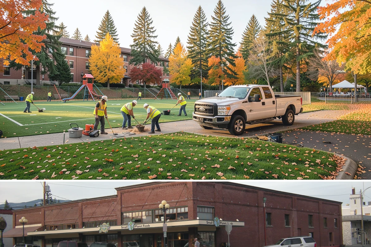 Sidewalk Sweeping in Sedro-Woolley, Skagit County, WA - Sidewalk sweeping steps up during fall leaf drop and after downtown events and markets.