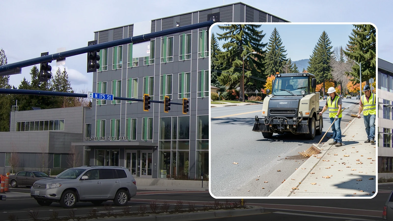 Sidewalk Sweeping in Shoreline, King County, WA - Mechanical and walk-behind sweeping of sidewalks, plazas, and pedestrian corridors.