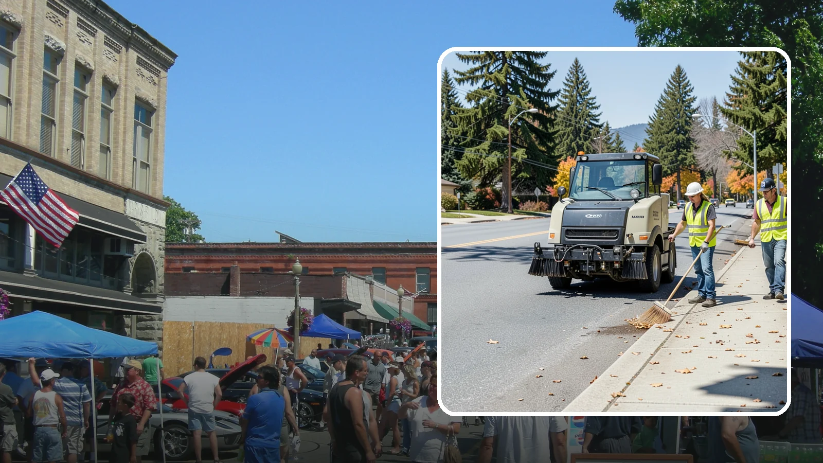 Sidewalk Sweeping in Snohomish, Snohomish County, WA - Mechanical and walk-behind sweeping of sidewalks, plazas, and pedestrian corridors.