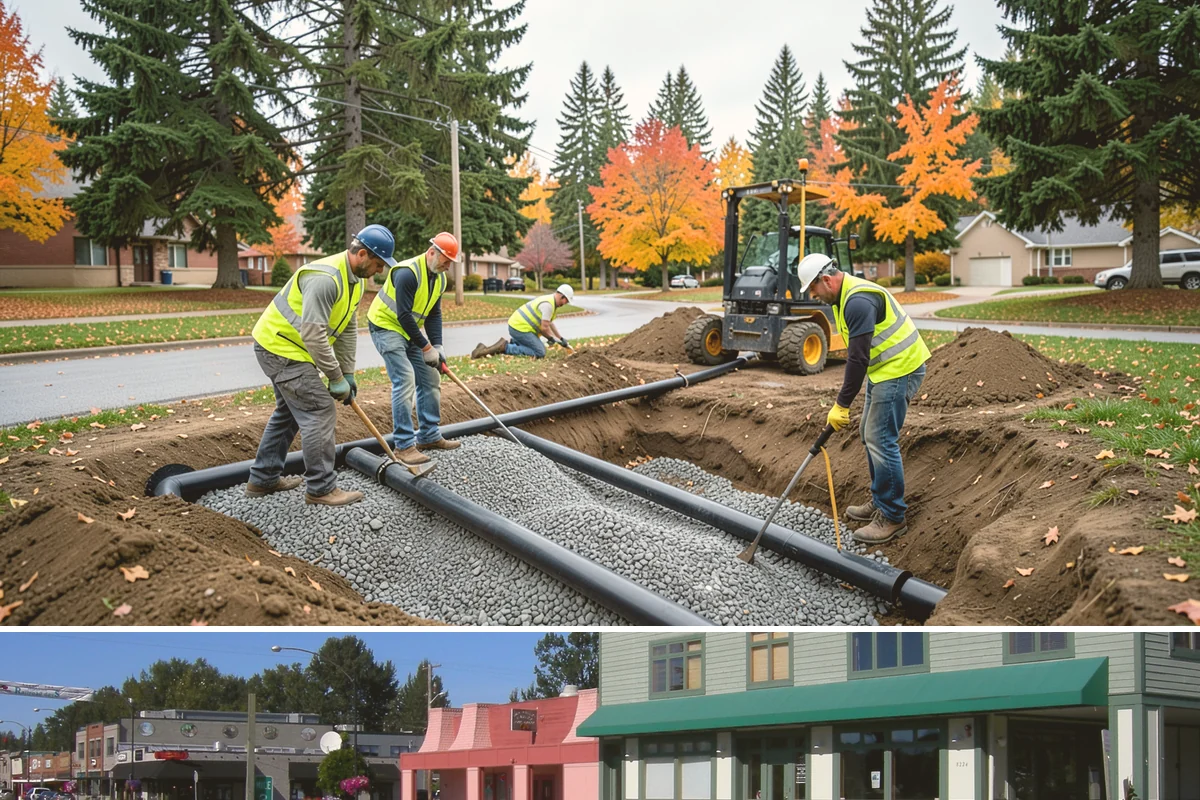 Sidewalk Sweeping in Snoqualmie, King County, WA - Sidewalk sweeping steps up during fall leaf drop and after downtown events and markets.
