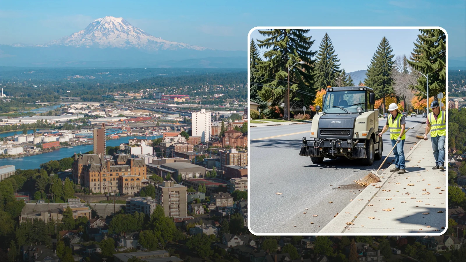 Sidewalk Sweeping in Tacoma, Pierce County, WA - Mechanical and walk-behind sweeping of sidewalks, plazas, and pedestrian corridors.