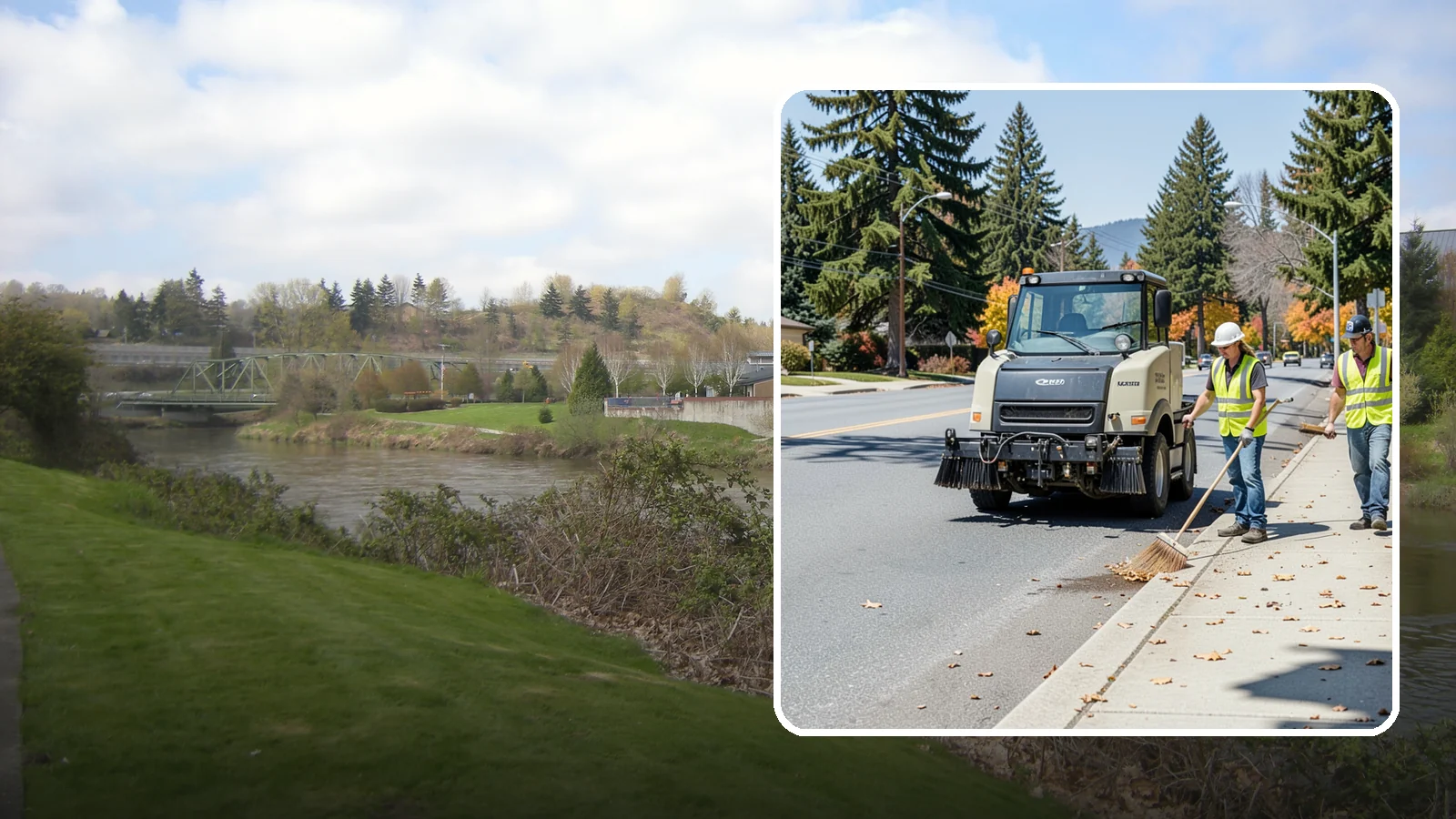 Sidewalk Sweeping in Tukwila, King County, WA - Mechanical and walk-behind sweeping of sidewalks, plazas, and pedestrian corridors.