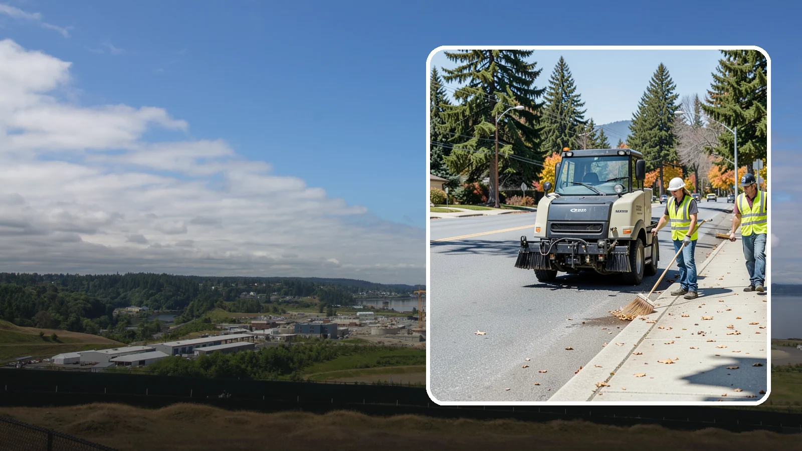 Sidewalk Sweeping in University Place, Pierce County, WA - Mechanical and walk-behind sweeping of sidewalks, plazas, and pedestrian corridors.