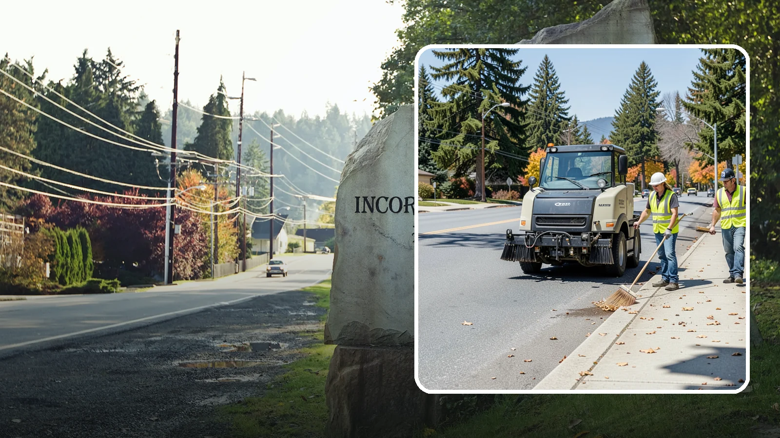Sidewalk Sweeping in Wilkeson, Pierce County, WA - Mechanical and walk-behind sweeping of sidewalks, plazas, and pedestrian corridors.