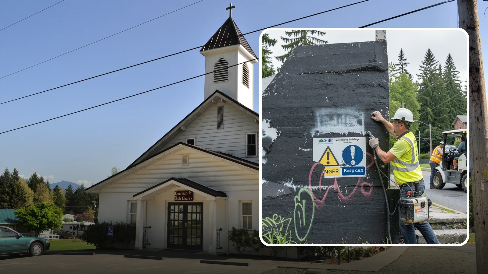 Sign Graffiti Removal in Concrete, Skagit County, WA - Careful removal of graffiti from traffic, regulatory, and wayfinding signs without harming their reflectivity.
