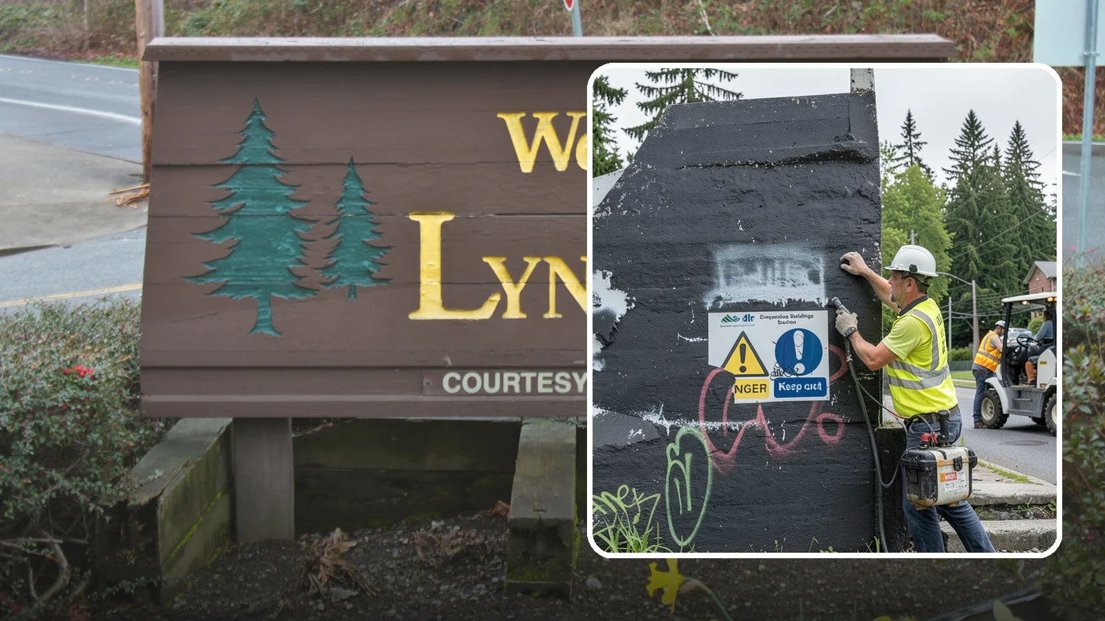 Sign Graffiti Removal in Lynnwood, Snohomish County, WA - Careful removal of graffiti from traffic, regulatory, and wayfinding signs without harming their reflectivity.
