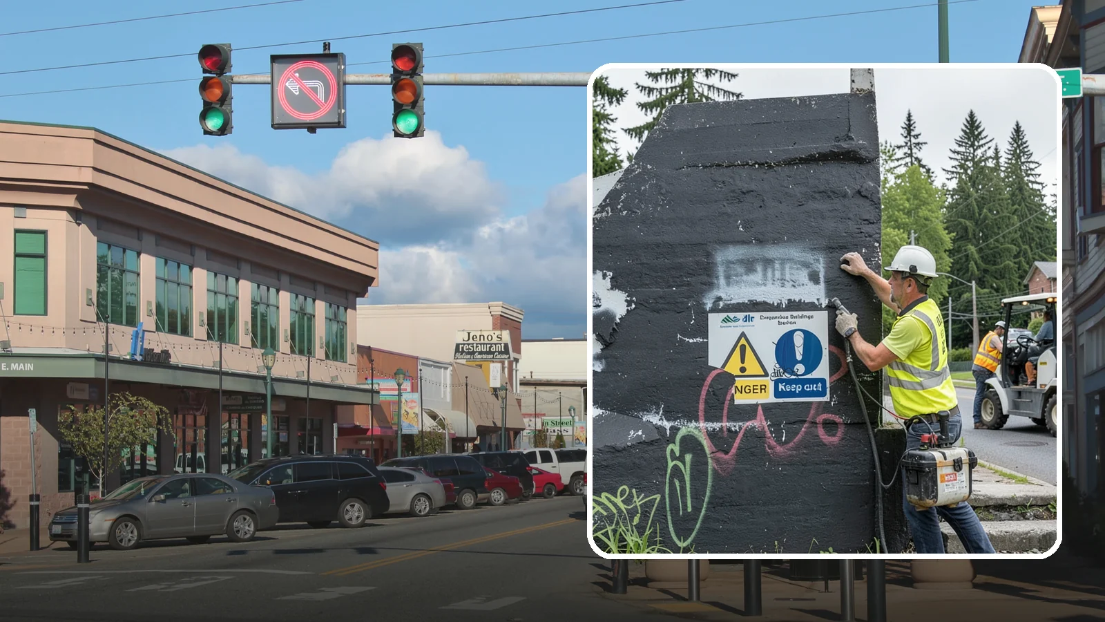Sign Graffiti Removal in Monroe, Snohomish County, WA - Careful removal of graffiti from traffic, regulatory, and wayfinding signs without harming their reflectivity.